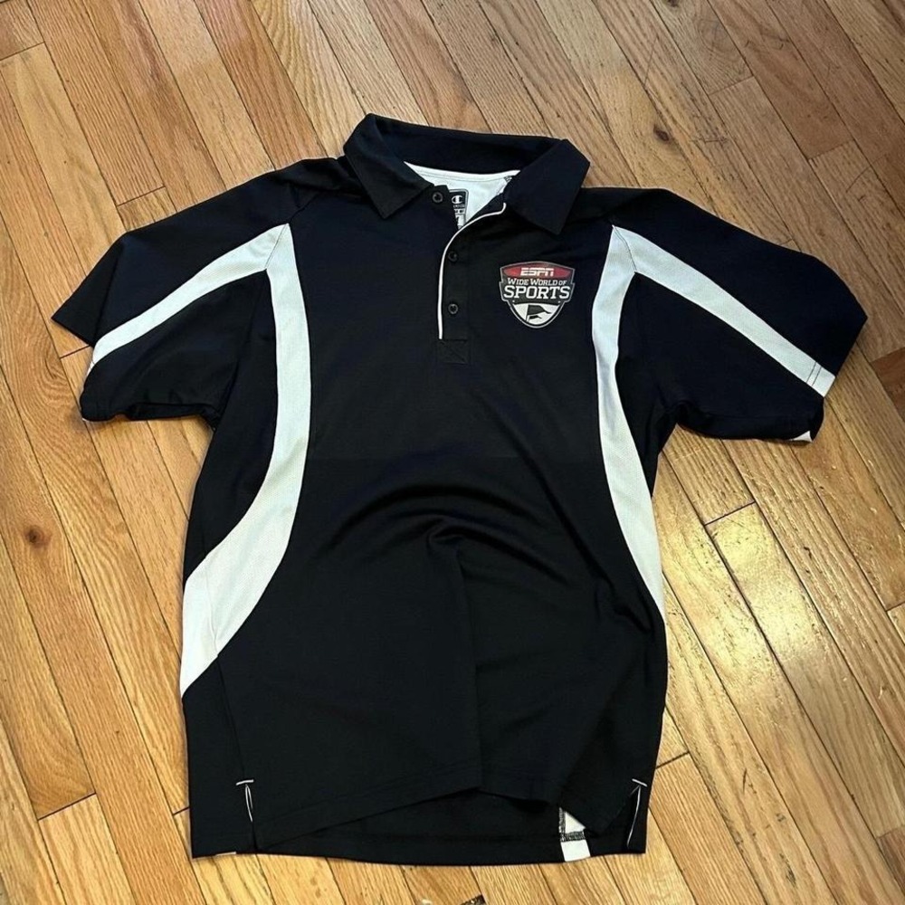 ESPN Wide World of Sports Mens Black Champion Brand Polo Size Medium T32-3